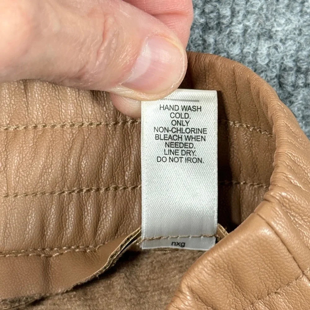 Pull‎ On Chic Faux Vegan Leather Jogger Pants Small Taupe Drawstring Waist Fall